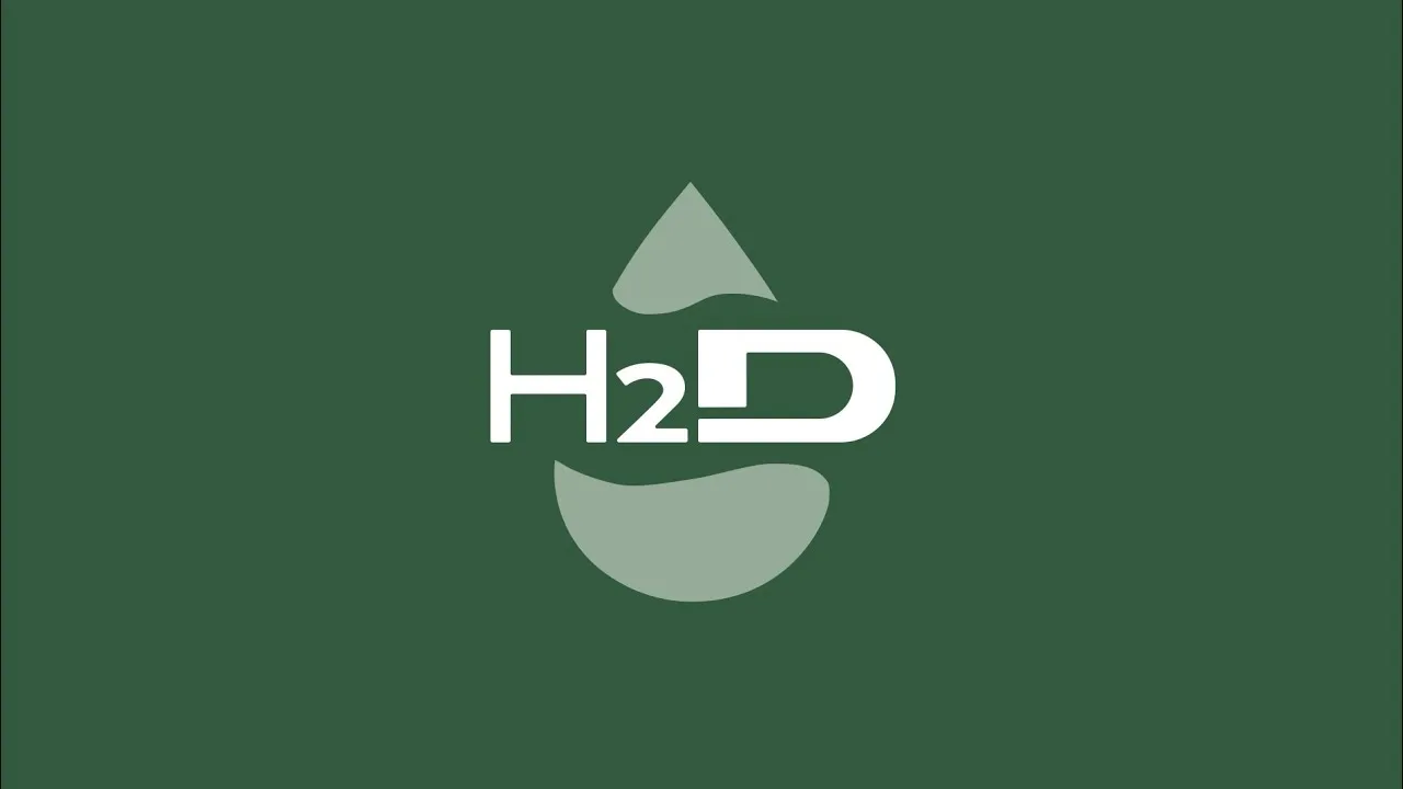 The opening card of the H2D video: the product logo on a green ground.